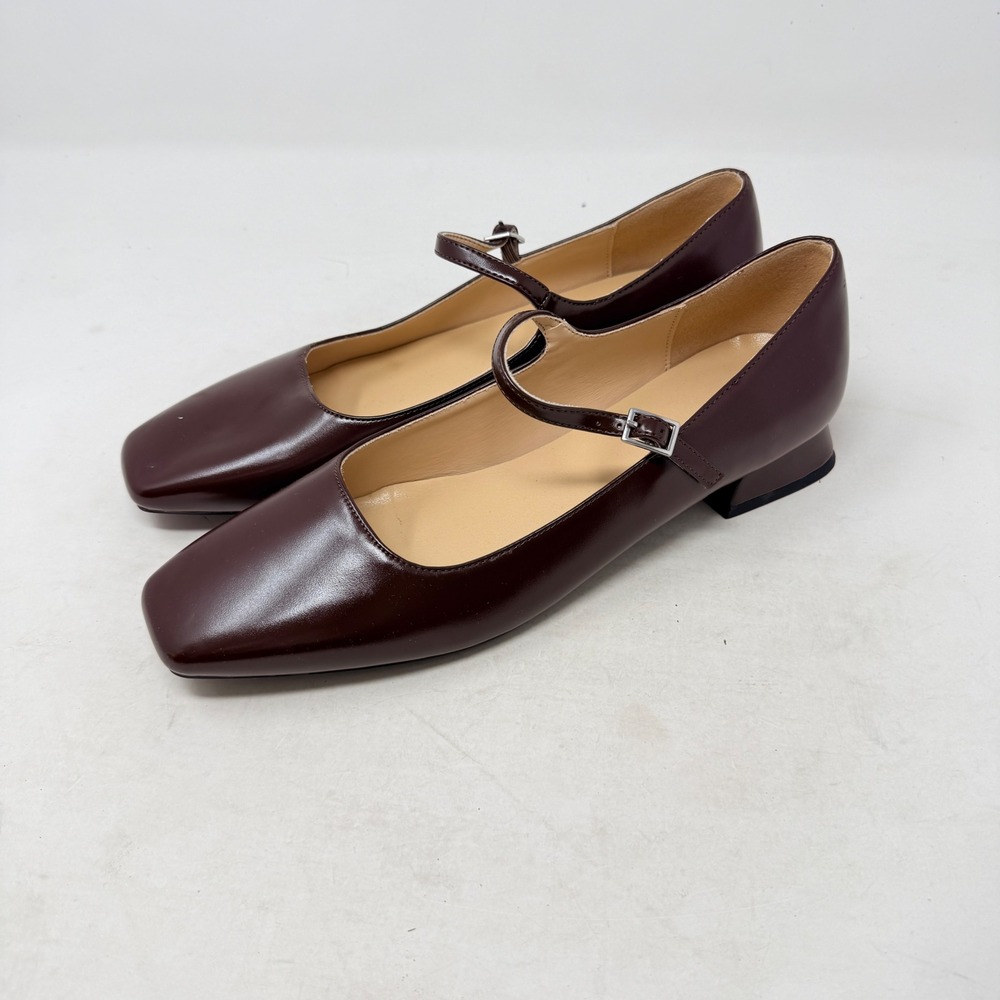 C.Paravano Mary Jane Flats Dark Brown 40 Leather Square Toe Block Heel Shoes